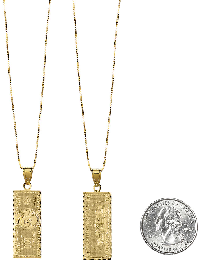 2017 Supreme 100 Dollar Bill Gold Pendant | Jwong Boutique
