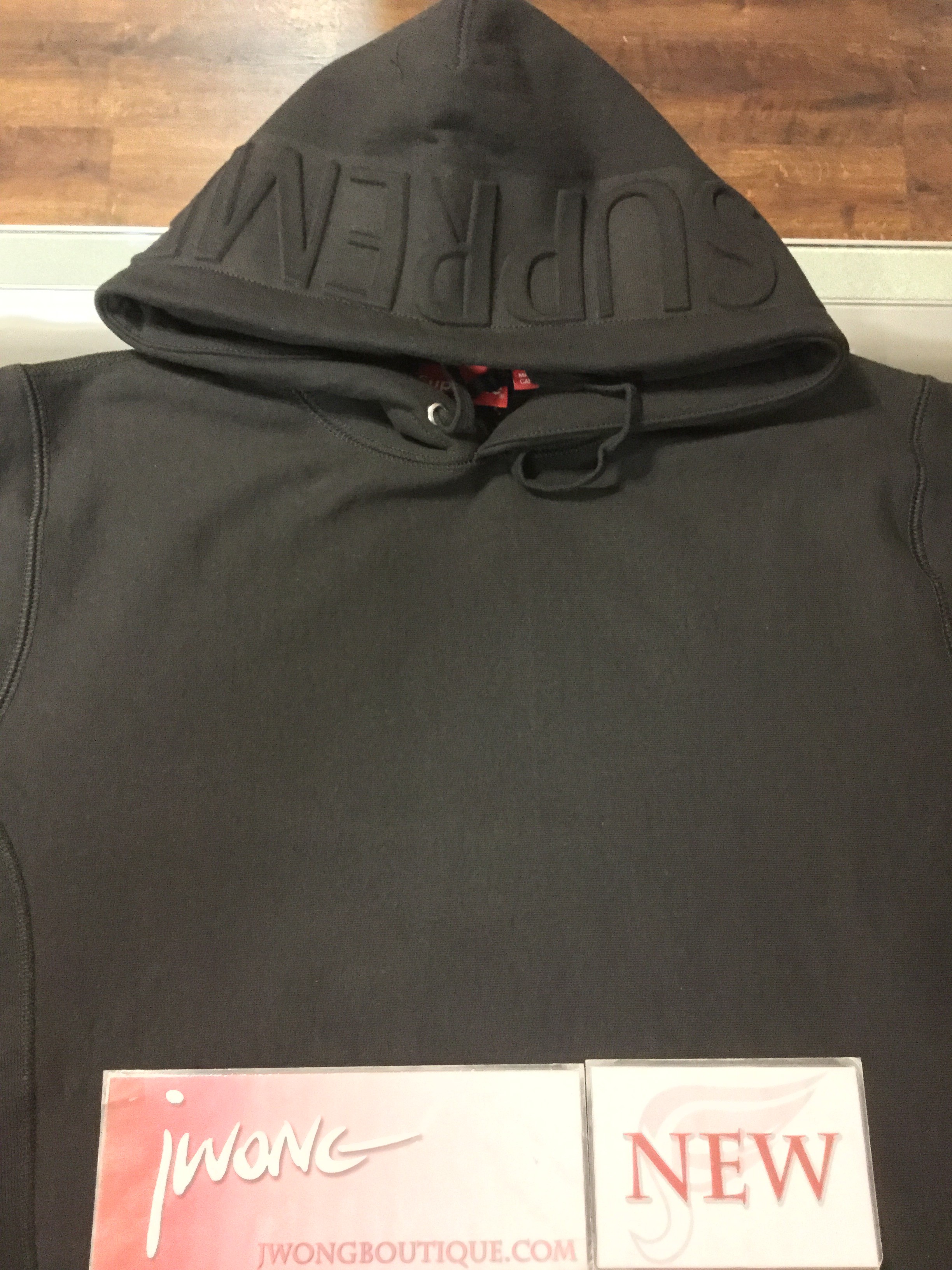 2017 Supreme Embossed Logo Hooded Sweatshirt Black | Jwong Boutique