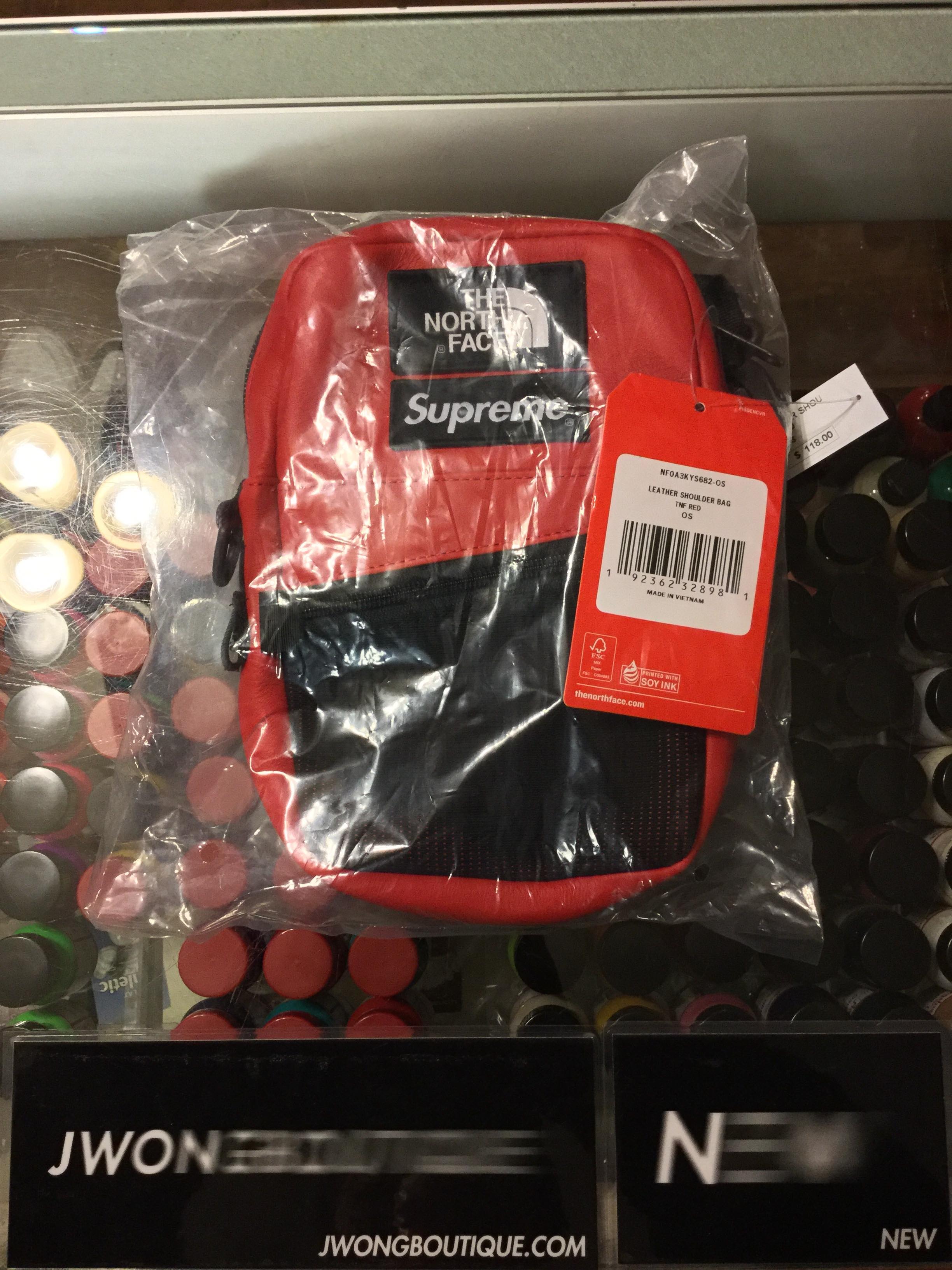 2018 Supreme The North Face Leather Shoulder Bag Red | Jwong Boutique