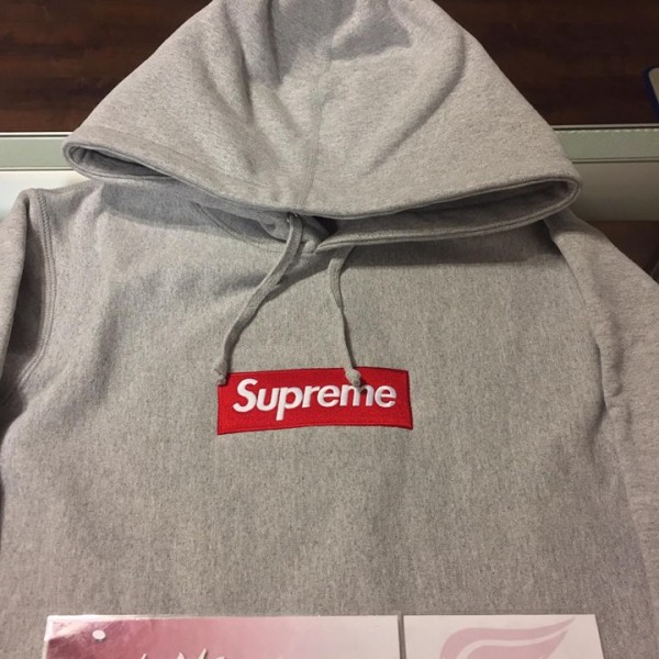 2016 Sup Box Logo Hooded Sweatshirt Grey