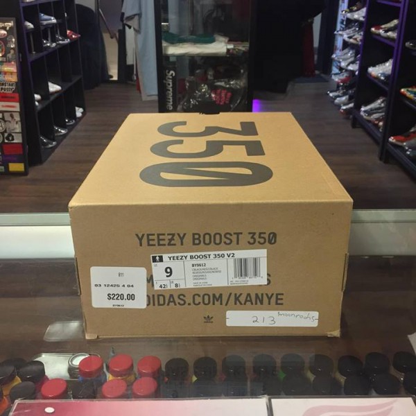 2016 Adidas Yeezy Boost 350 V2 Black Red Stripe Box Only 