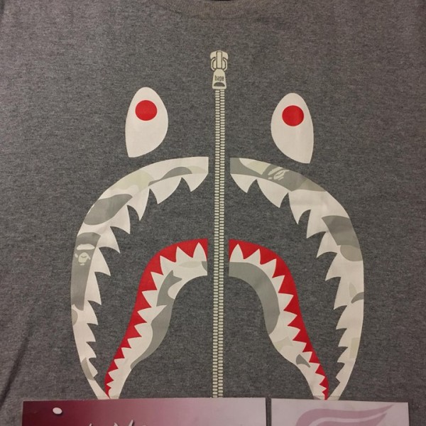 2017 Bape Camo Shark Glow In The Dark Tee Grey
