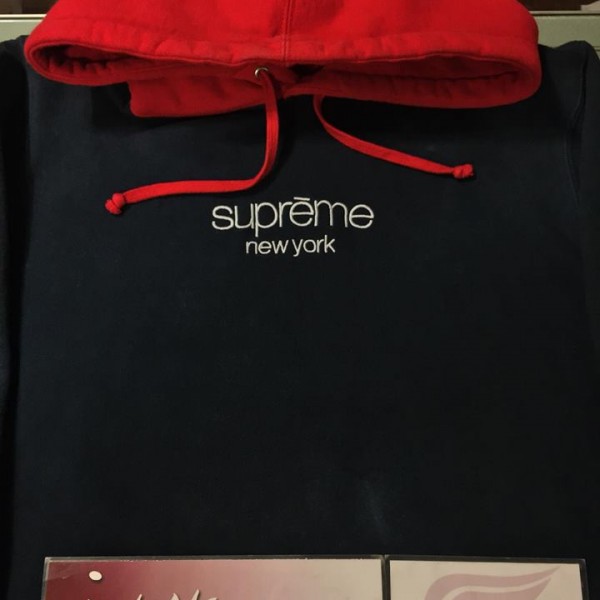 2015 Sup Classic Logo Hooded Sweatshirt Navy Red