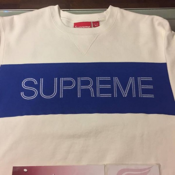 2017 Sup Zig Zag Stitch Panel Crewneck White