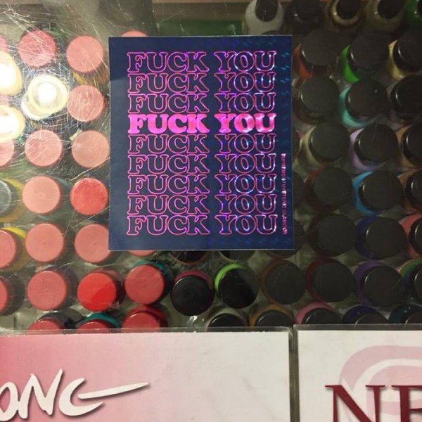 2017 Sup Hysteric Glamour Fuck You Sticker Pink Words Purple Base