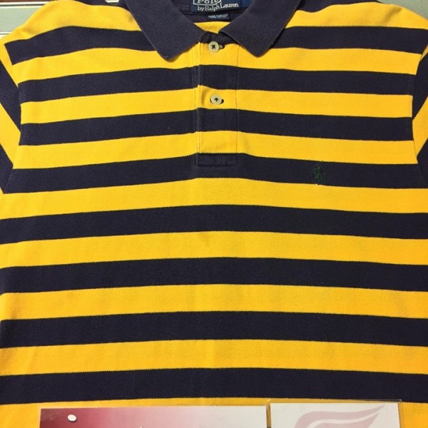 2008 Ralph Lauren Polo Collar Shirt Yellow Navy