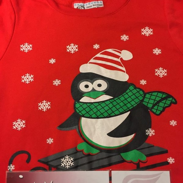 2010 Happy Holidays Penguin Skiing Sweatshirt Red 