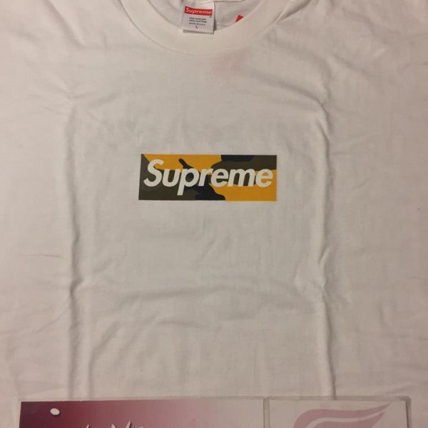 2017 Sup Brooklyn Box Logo Tee Yellow Camo Open Packaged
