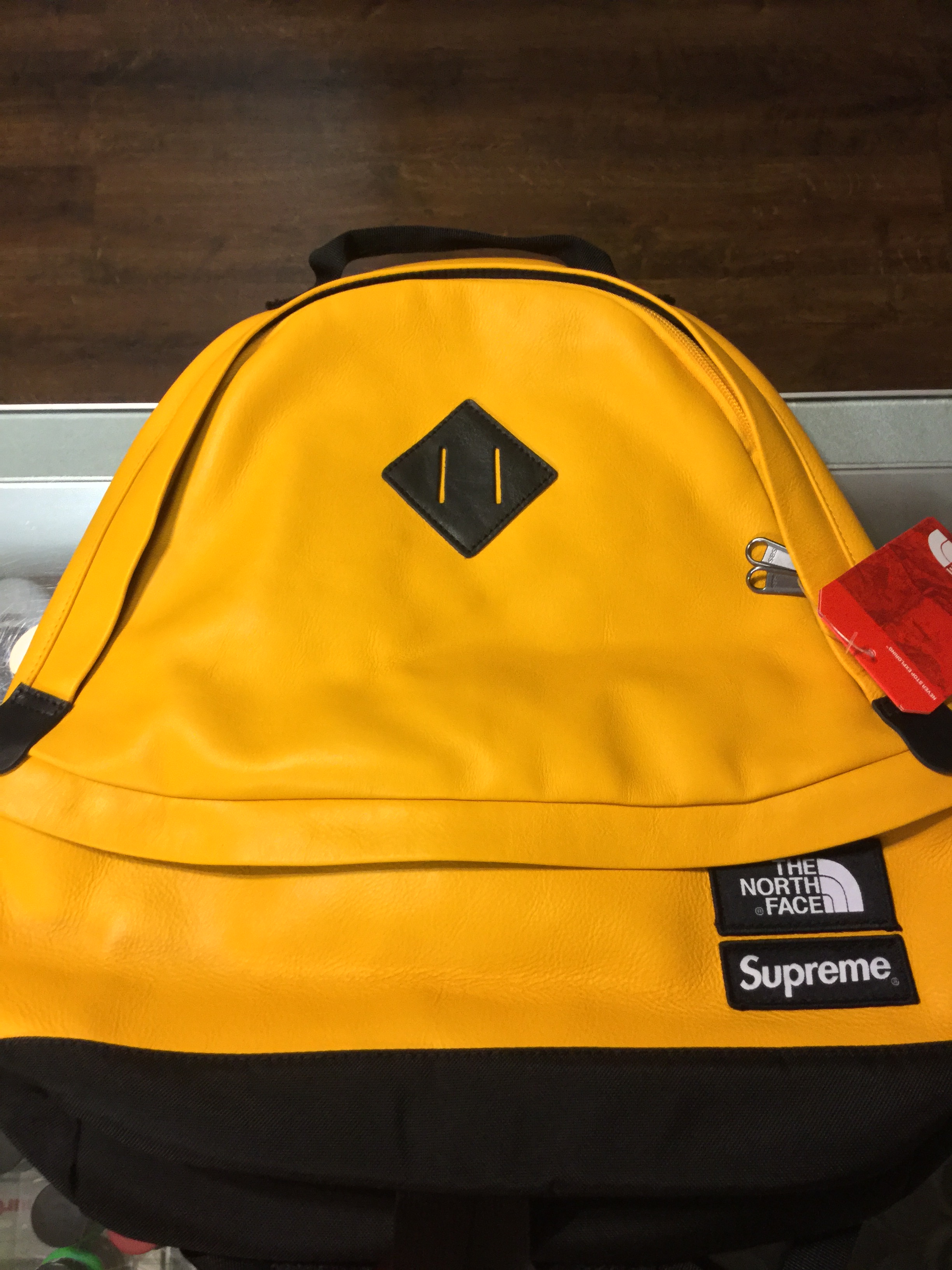 2017 Supreme x The North Face Leather Backpack Yellow | Jwong Boutique