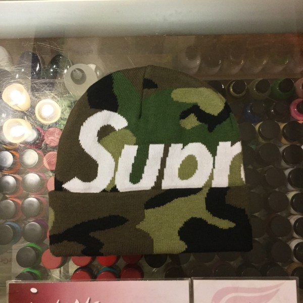 2017 Sup Big Logo Cashmere Beanie Woodland Camo