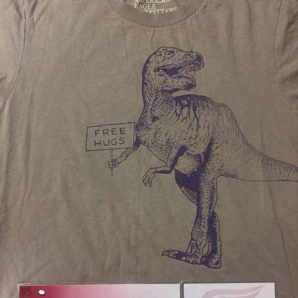 2011 American Eagle Outfitters Dinosaur Free Hugs Tee Grey 