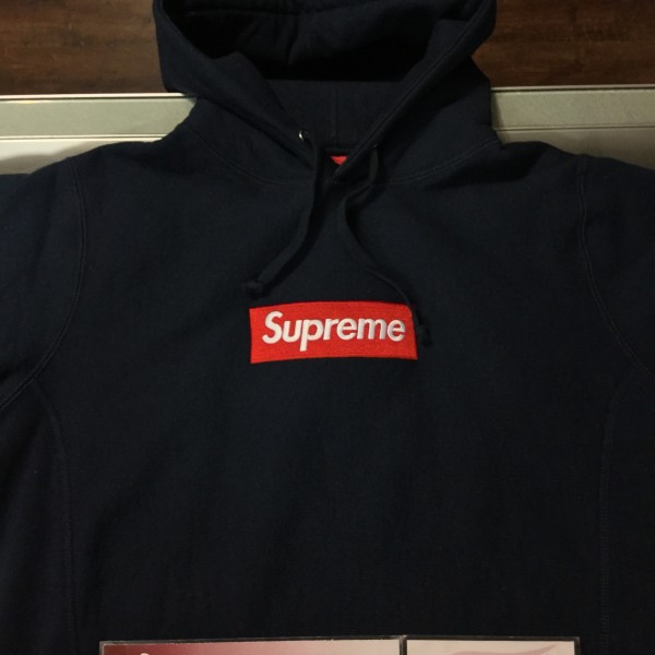 2016 Sup Box Logo Hooded Sweatshirt Navy