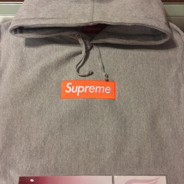 2017 Sup Box Logo Hooded Sweatshirt Heather Grey
