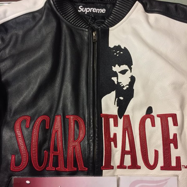 2017 Sup Scarface Embroidered Leather Jacket Black