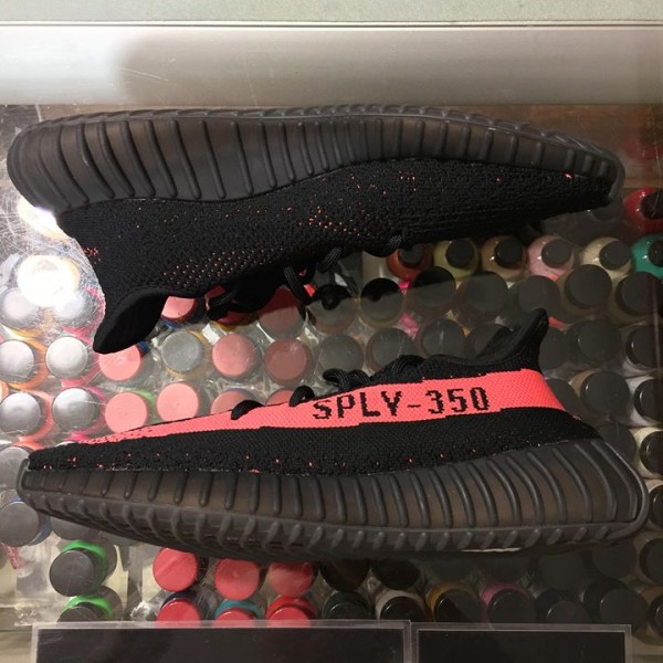 2016 Adidas Yeezy Boost 350 V2 Black Red Tried On