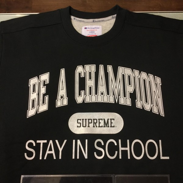 2018 Sup Champion Stay In School Crewneck Black Packaged