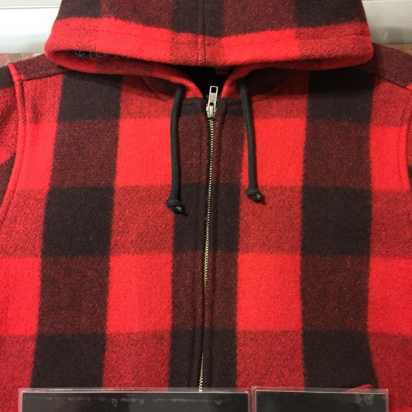 2015 Lumber Pattern Hooded Wool Bomber Red Plaid Jacket