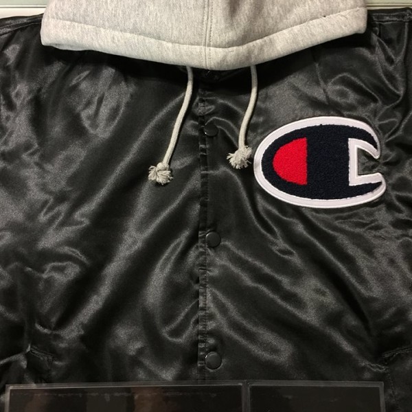 2018 Sup Champion Hooded Satin Varsity Jacket Black