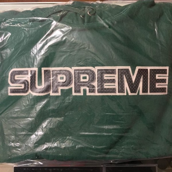 2018 Sup Perforated Leather Hooded Sweatshirt Dark Green