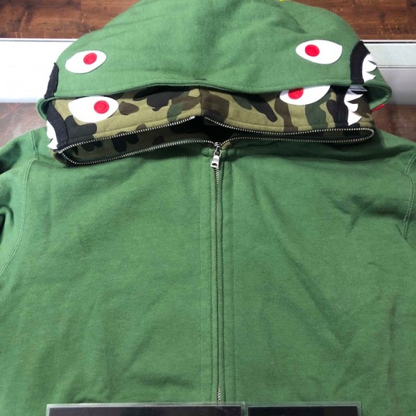 2018 Bape 2ND Double Shark Wide PONR Full Zip Double Hoodie Green