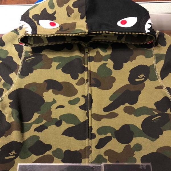 2017 Bape 1ST Shark Oversized Hoodie Green Camo Ladies
