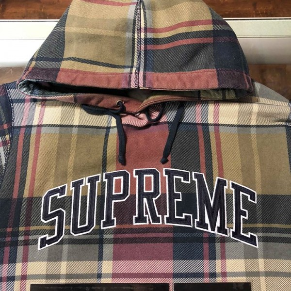 2014 Sup Arc Logo Plaid Pullover Hoodie