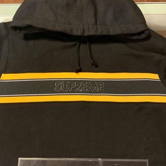 2019 Sup Chest Stripe Logo Hooded Sweatshirt Black