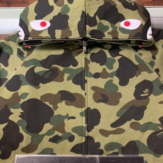 2018 A Bathing Ape Bape 1ST Camo Shark Full Zip Hoodie Green Camo
