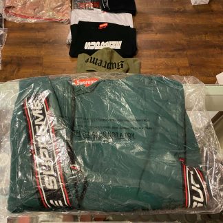 2019 Sup Text Rib Hooded Sweatshirt Dark Green Packaged