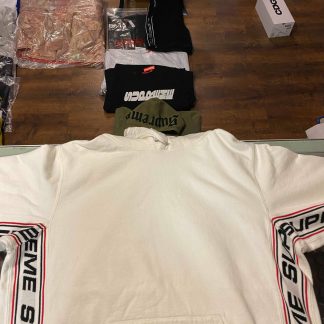 2019 Sup Text Rib Hooded Sweatshirt White Open Packaged