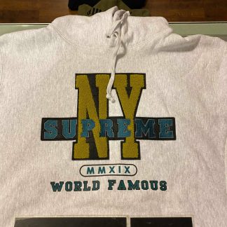 2019 Sup NY Hooded Sweatshirt Ash Grey Open Package