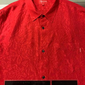 2018 Sup Floral Silk Jacquard Button Down Long Sleeve Red