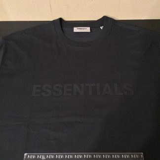 2020 Fear Of God FOG Essentials Boxy T-Shirt Applique Logo Weathered Black/Washed Black