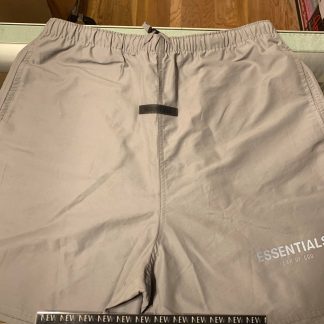 2021 Fear Of God FOG Essentials Volley Shorts Silver Cement Black Box Logo