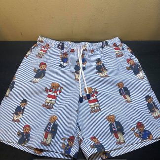 2021 Jwong Rework Custom Ralph Laruen Polo Bear Blue Stripe Shorts