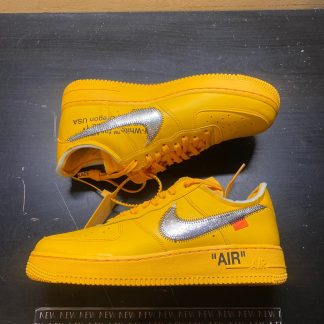 2021 Nike Air Force I Low Off White University Gold Metallic Silver Men