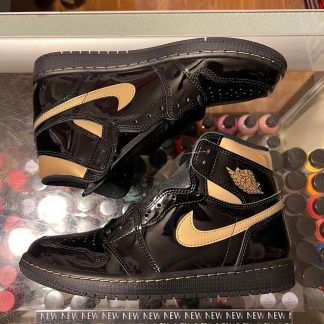 2020 Nike Air Jordan I Patent Black Metallic Gold Men