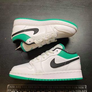2021 Jordan 1 Low White Lucky Green Tumbled Leather Youth