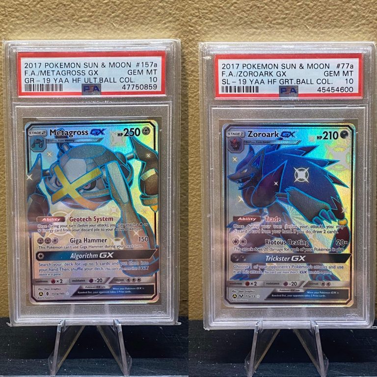 2017 Pokemon M2017 Pokemon Metagross GX & Zoroark GX Hidden Fates Greatball Full Art #157a & #77a Holo Shiny PSA 10 Gem Mints GX & Zoroark GX Hidden Fates Greatball Full Art 157a & 77a Holo Shiny