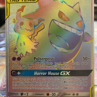 2019 Pokemon Gengar & Mimikyu GX Sun & Moon Team Up 186 of 181 Rainbow Heavily Played