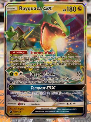 2018 Pokemon Rayquaza GX Sun & Moon Celestial Storm Holo 109 of 168 Near Mint