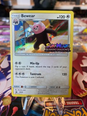 2017 Pokemon Bewear Sun & Moon Burning Shadow Stamped Prerelease Staff Promo SM49 Holo Mint