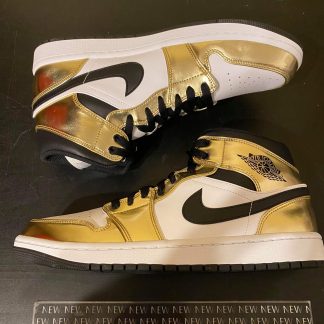 2020 Nike Air Jordan 1 Mid Metallic Gold Black White Men