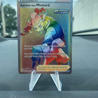 2021 Pokemon Rapid Strike Style Mustard Trainer Full Art 176 of 163 Rainbow Holo Mint