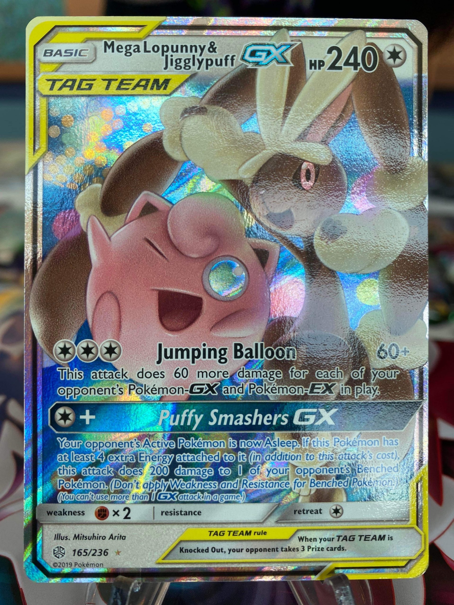 2019 Pokemon Mega Lopunny And Jigglypuff Gx Full Art Cosmic Eclipse 165 Of 236 Holo Mint Jwong