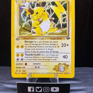 2000 1st Edition Pokemon Lt. Surge's Raichu Gym Challenge 11 of 132 Holo Mint