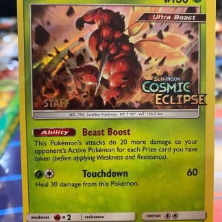 2019 Pokemon Buzzwole SM Black Star Promos Cosmic Eclipse Prerelease Staff Holo SM218 Near Mint