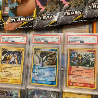 2005 Pokemon Gold Star EX Unseen Forces Sequential Entei #113, Raikou #114, Suicune #115 Holo PSA 9 Mint