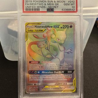 2019 Pokemon Mewtwo & Mew GX Sun & Moon Unified Minds #242 Rainbow Holo PSA 10 Gem Mint