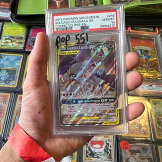 2022 Pokemon Sun & Moon Cosmic Eclipse #216 Solgaleo & Lunala GX Full Art PSA 10 Gem Mint